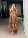 Brown Colour Organza With Floral Print Frock Exporters In India NNK4505